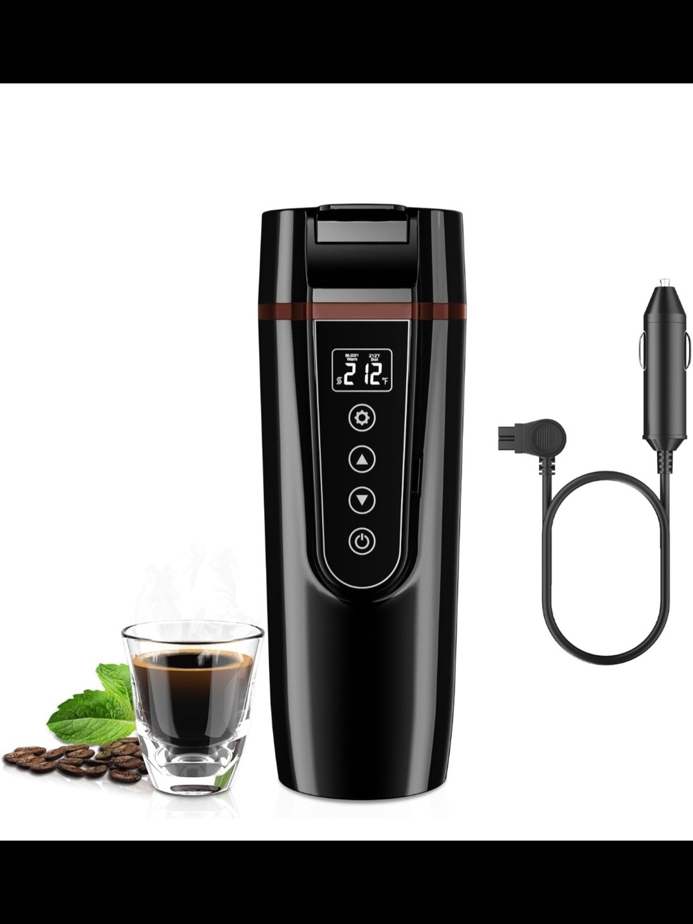 Portable Black Travel Coffee Maker Thermo Mug with Digital Controls NEW